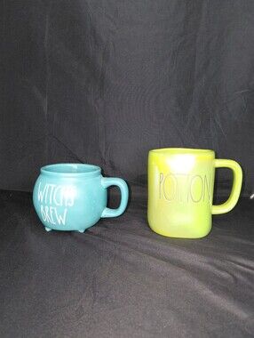 2 Rea Dunn Cup Witch's Brew Teal Mug & Potion Lime Green Mug - Ceramic Set